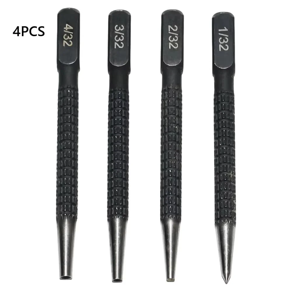 

Manual Center Punch Set with 4 Sizes and Textured Non Slip Handles for Enhanced Control and For Precision in Drill Point Marking