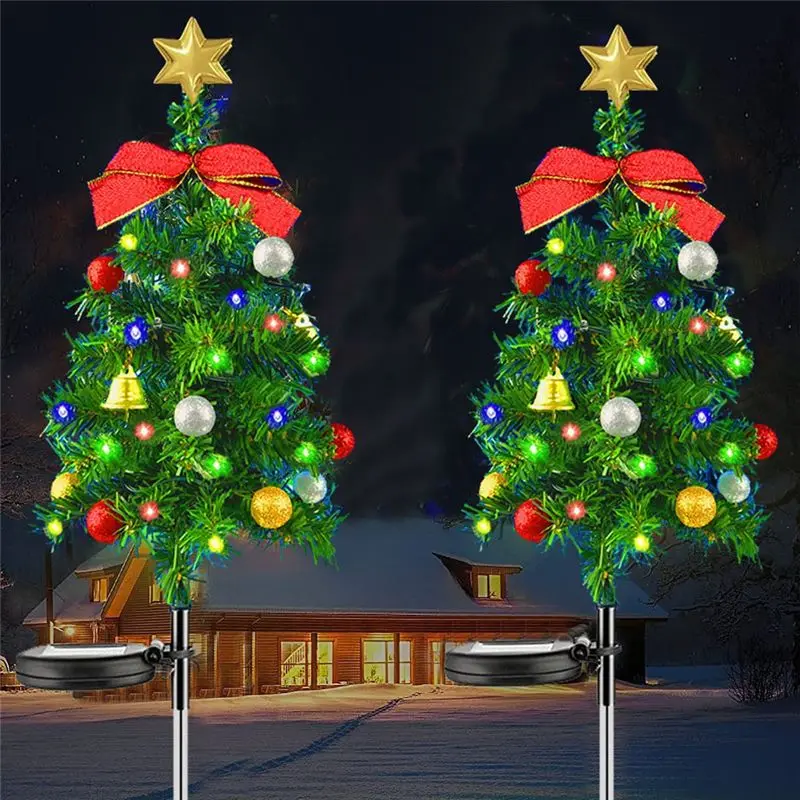 AT51-2PCS Solar Christmas Tree Lights Outdoor Waterproof Solar Lights Xmas Tree Stake Lights Christmas Decorations