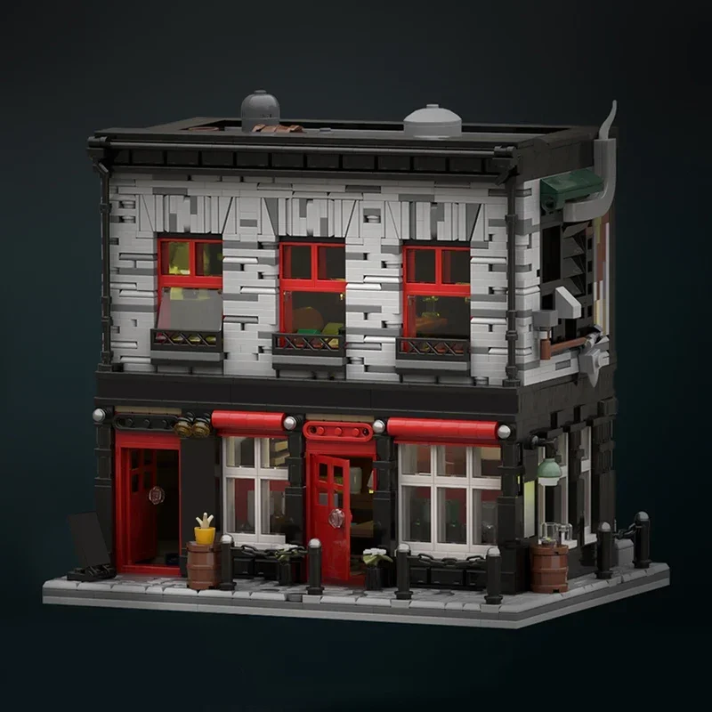 MOC- 192396   Film classico Architettura Street View Pub Modello Vampiri Casa da pub Set di blocchi di costruzione Fai da te Puzzle per bambini Giocattoli regalo