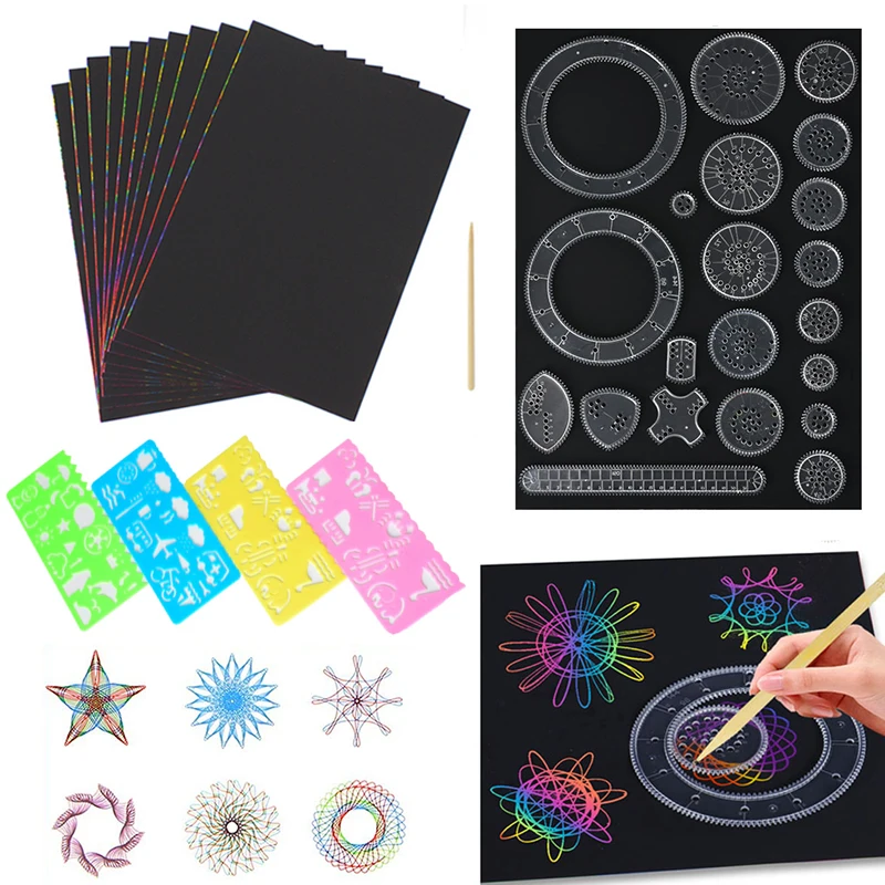 Klasyczny zestaw do rysowania Spirograph Geometryczne szablony do malowania Linijki Scratch Rainbow Paper Kreatywne zabawki edukacyjne dla dzieci Prezent