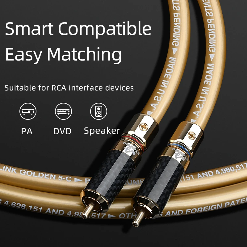 ATAUDIO 1 Pair RCA Audio Cable High Purity OFC Core 2RCA Male Cable with Pure Copper Gold Plated Plug for Amplifier DAC TV