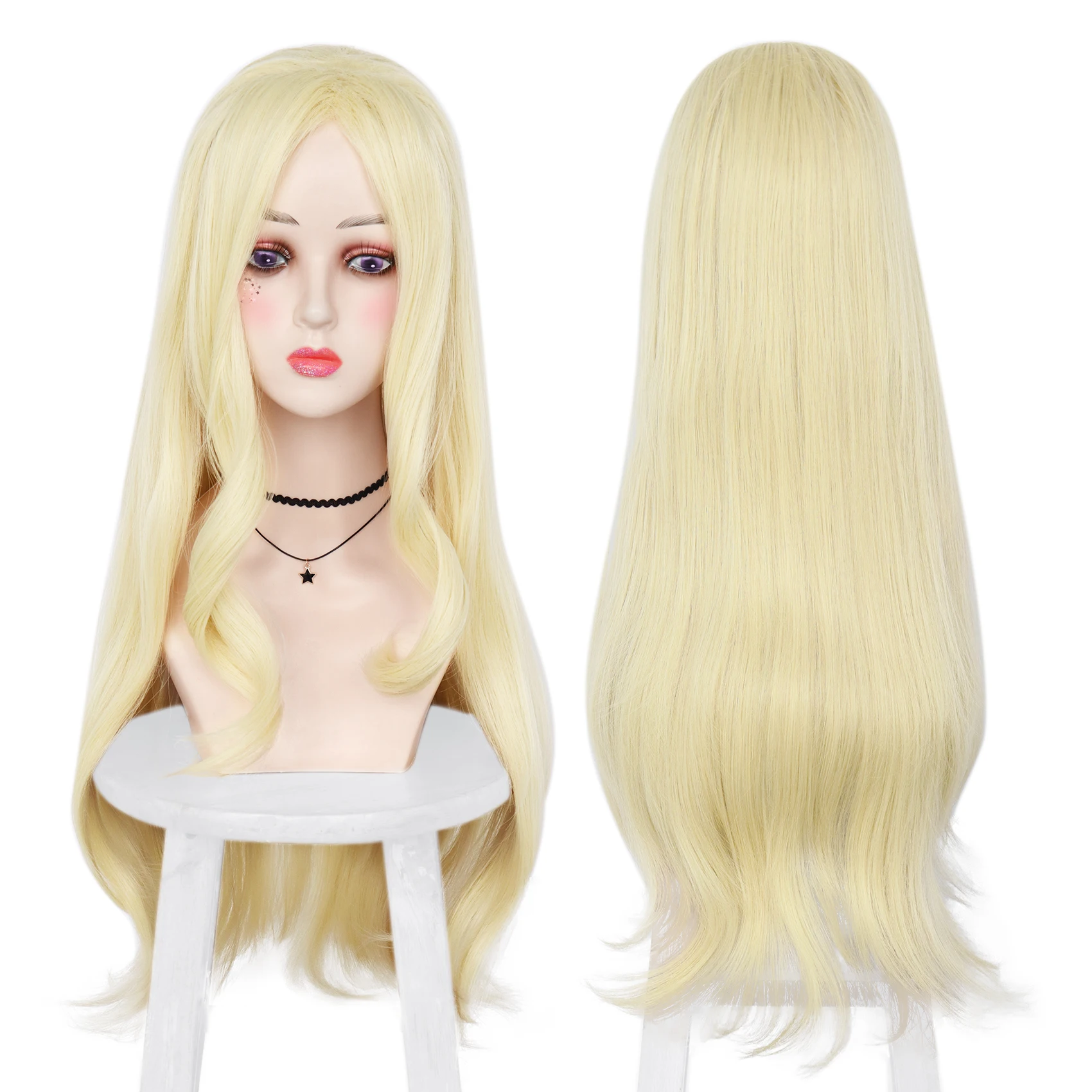 

Light Blonde Long Straight Wavy Wig Realistic Synthetic Wig Heat Resistant For Ladies Daily Wear