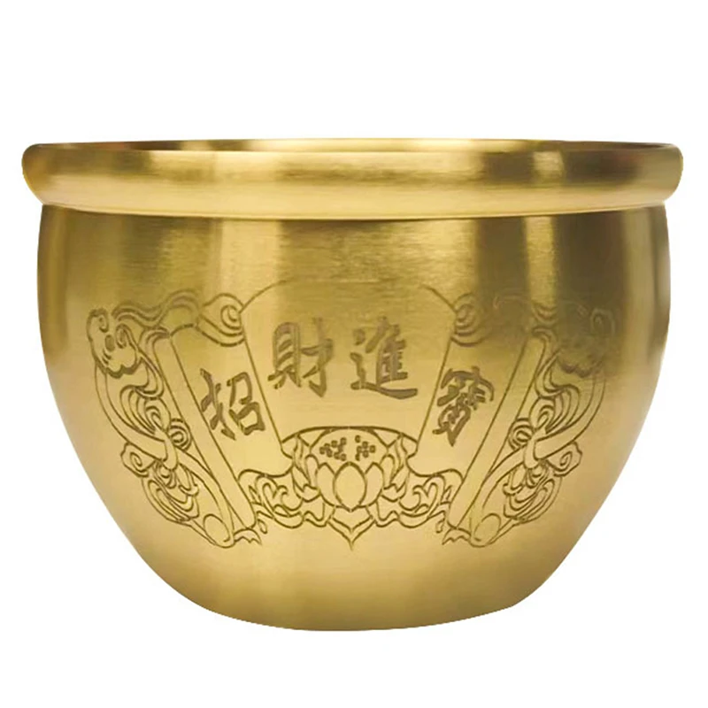 Brass Fengshui Bowl Wealth Luck Home Office Decor Handcarved Statue Copper Ornament Baifu CupYuanbao Cup Souvenir Gift