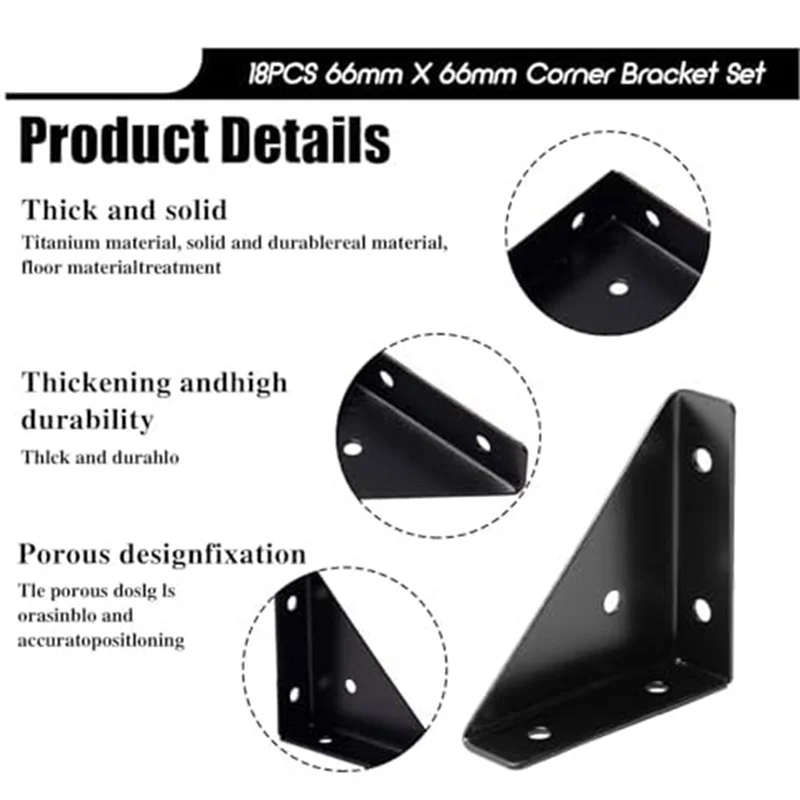F-T-Winkelhalterung, Metall-Winkelhalterung, Ecktischverbinder für Bett, Tisch, 66 mm x 66 mm, 18 Stück