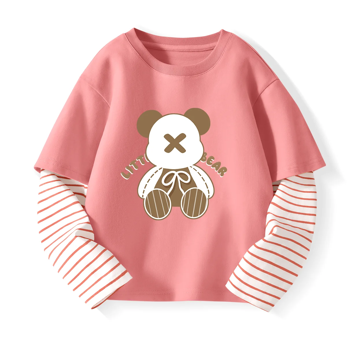 X Happy BearChildren's Fake Two Cotton Long-sleeved T-shirts Pure Cotton Tops Boys And Girls Spring And Autumn Long-sleeved