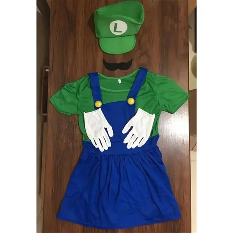 ZA01 ゲームボーイズ配管工ブラザーズコスプレ衣装面白いハロウィーンカーニバル衣装子供大人ファンシージャンプスーツ帽子付き Mustach1Lm@