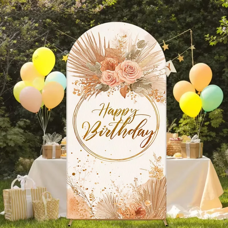 

LS Custom 2-Sided Bohemian Flowers Kids Birthday Party Bridal Shower Cover Chiara Arch Background Pampas Grass Decor Backdrop