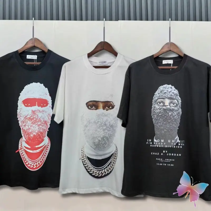 

High Street Men Women Clothes IH NOM UH NIT Tshirtsgradient Color Pearl Masked Portrait Cotton Round Neck Short Sleeve Tops