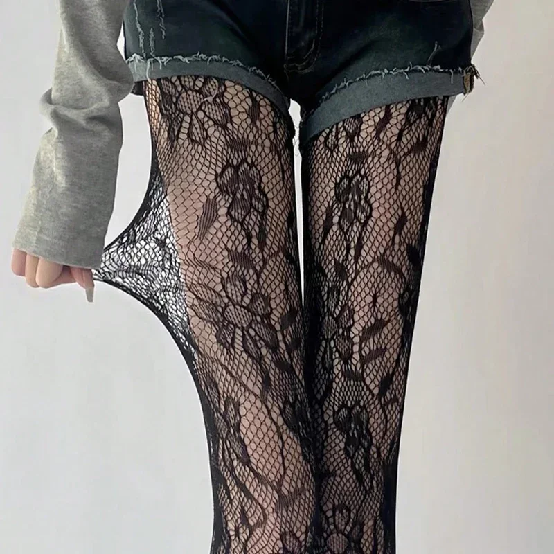 القوطية شبكة صيد السمك الجوارب النساء شير الدانتيل شبكة جوارب طويلة مثير ثقب جوارب النايلون لوليتا البديل موضة الشرير الصخرة نمط #4
