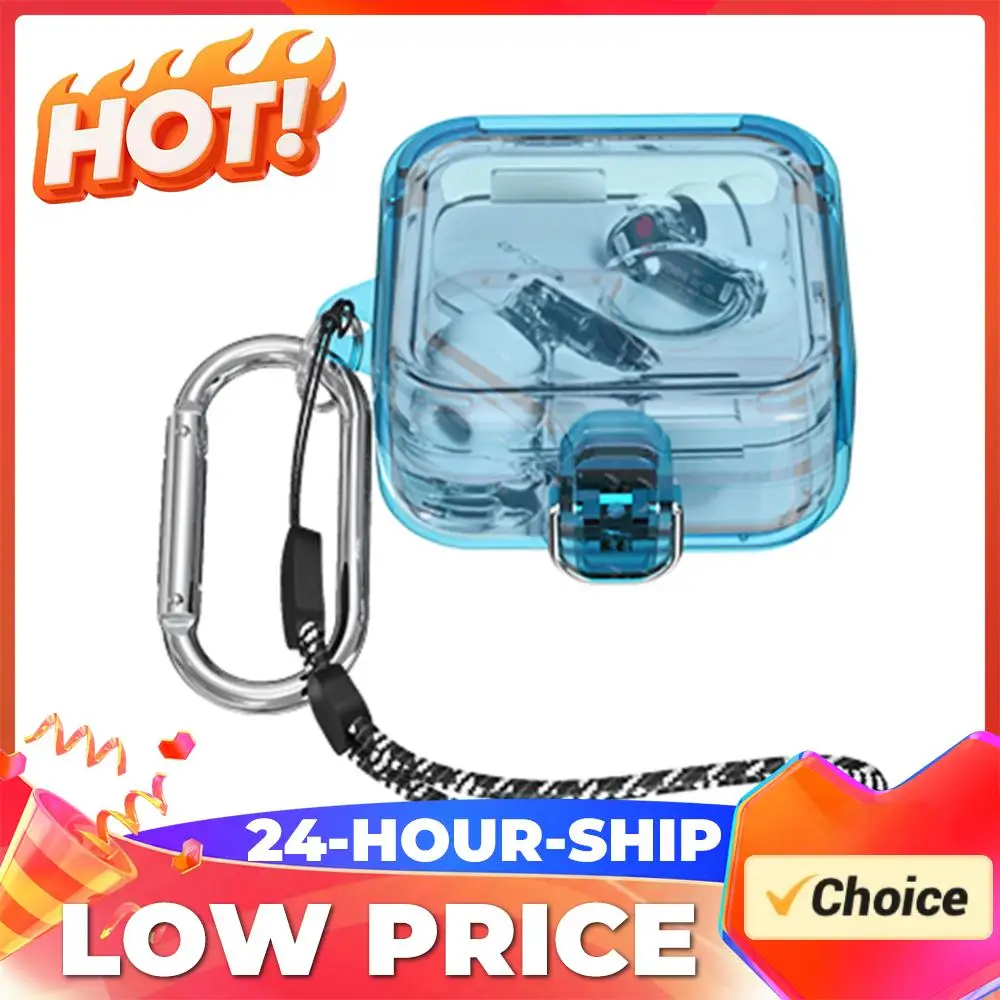 

PC Protective Cover Clear Candy Color Wireless Headphones Cover With Lanyard Hook On-off Snap Fall-protection for Nothing Ear 2