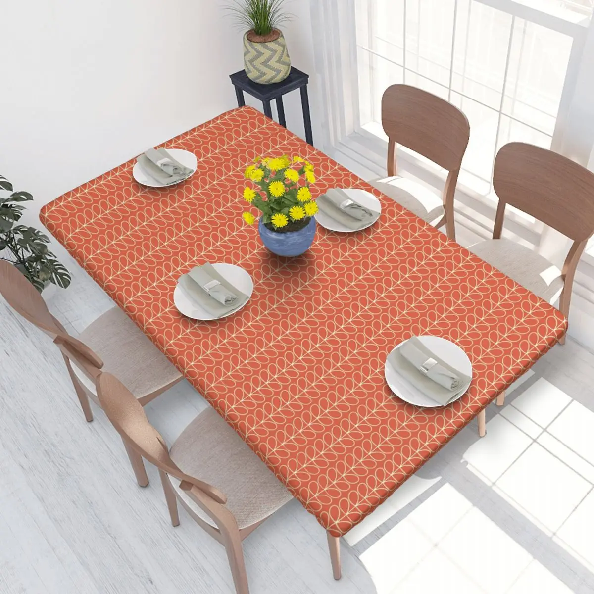 Custom Linear Stem Tomato Orla Kiely Pattern Tablecloth Rectangular Oilproof Table Cover Cloth for Kitchen 4FT