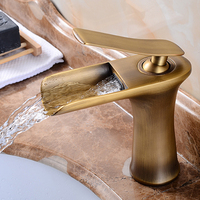 Antique Brass Waterfall Basin Faucet Single Handle Mixer Tap Bathroom Sink Tap Vintage Style
