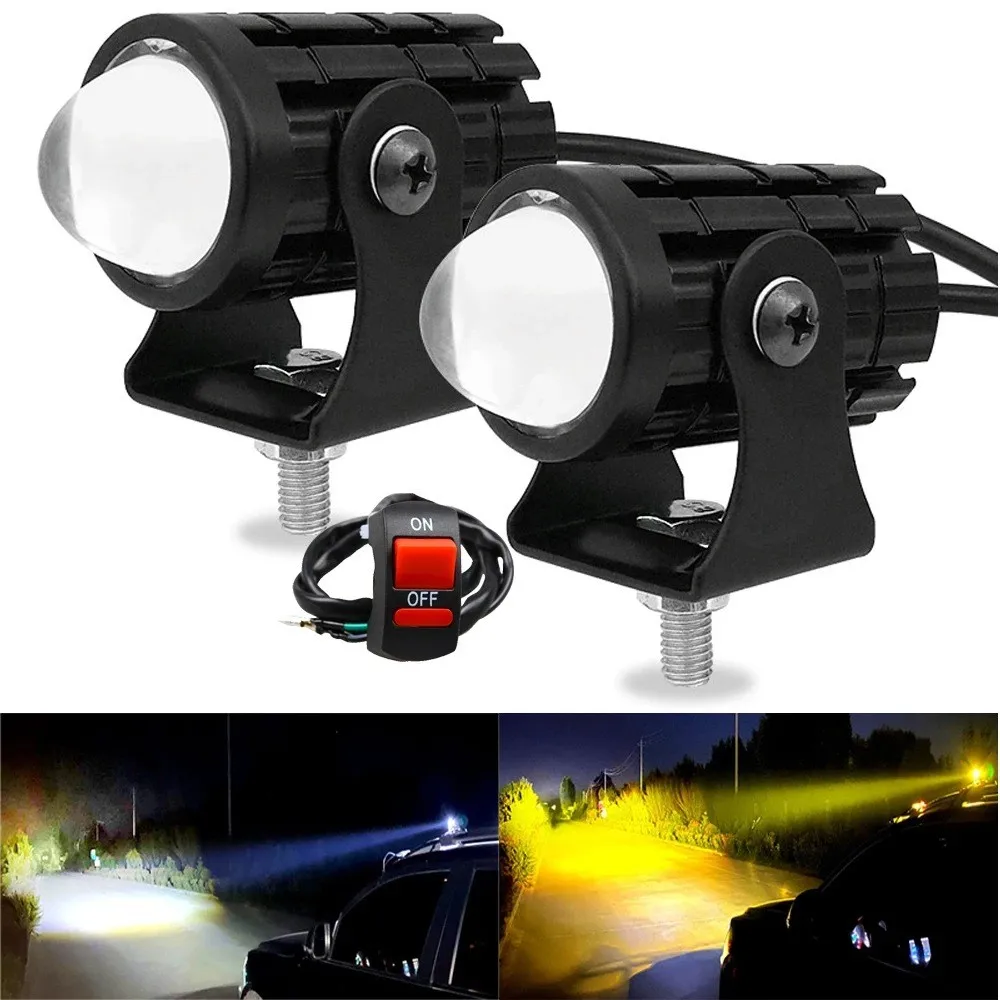 Motorcycle LED headlights modified with a pair of white and yellow universal high-quality 20W LED