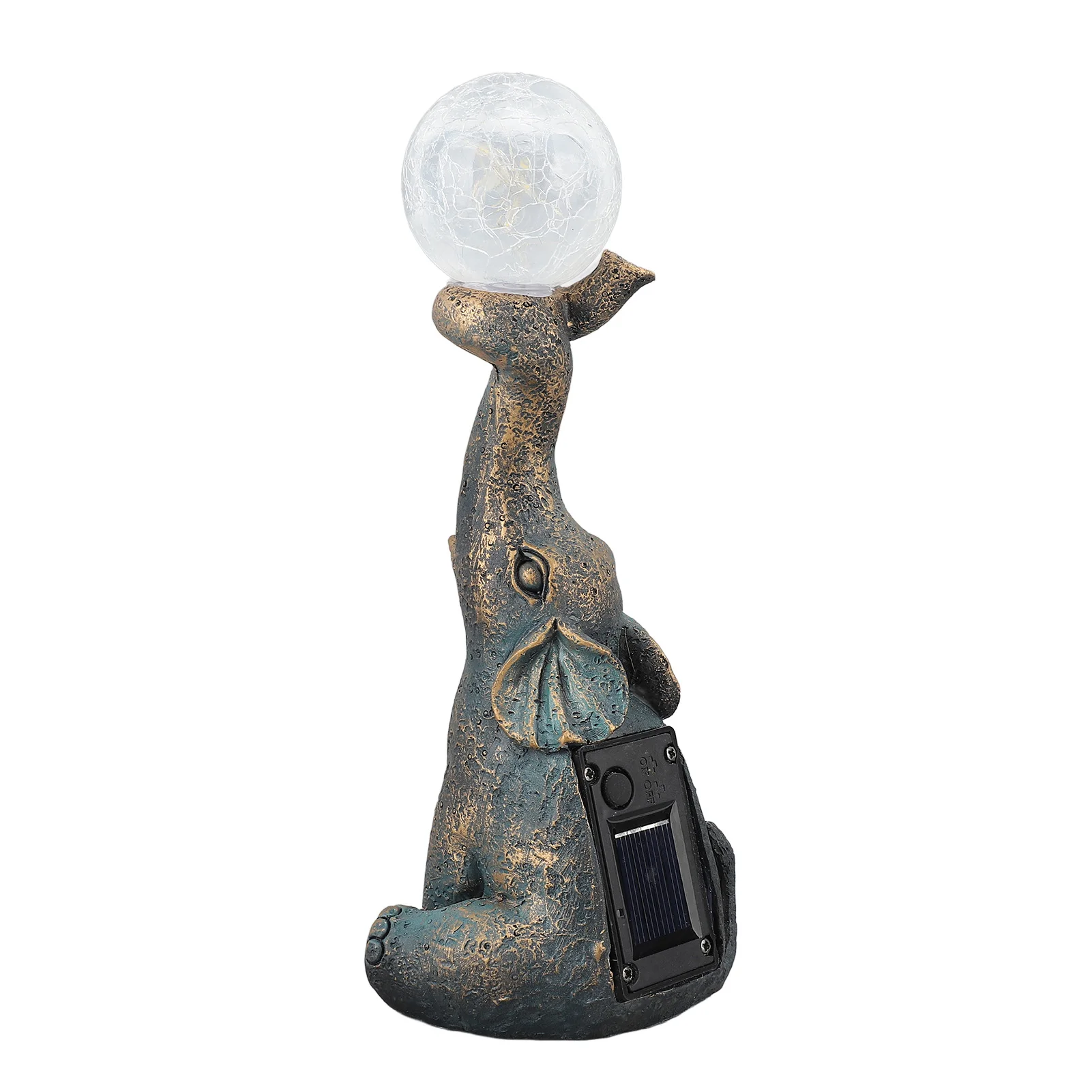 Statue d'éléphant, décoration de jardin avec boule de verre craquelée, lumière solaire, Figurine d'éléphant pour cour, Patio, balcon, ornement de pelouse