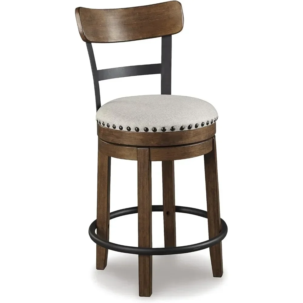 Valebeck Rustic Farmhouse Banco de bar giratório com altura de balcão de 24,5", marrom