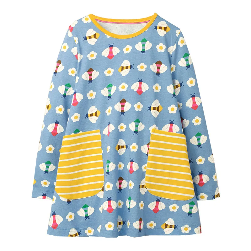 Little maven Baby Girls Dresses Animal Bees Birds Children Cotton Dress Autumn Spring 2025 New Unicorn Kids Elegant Dress