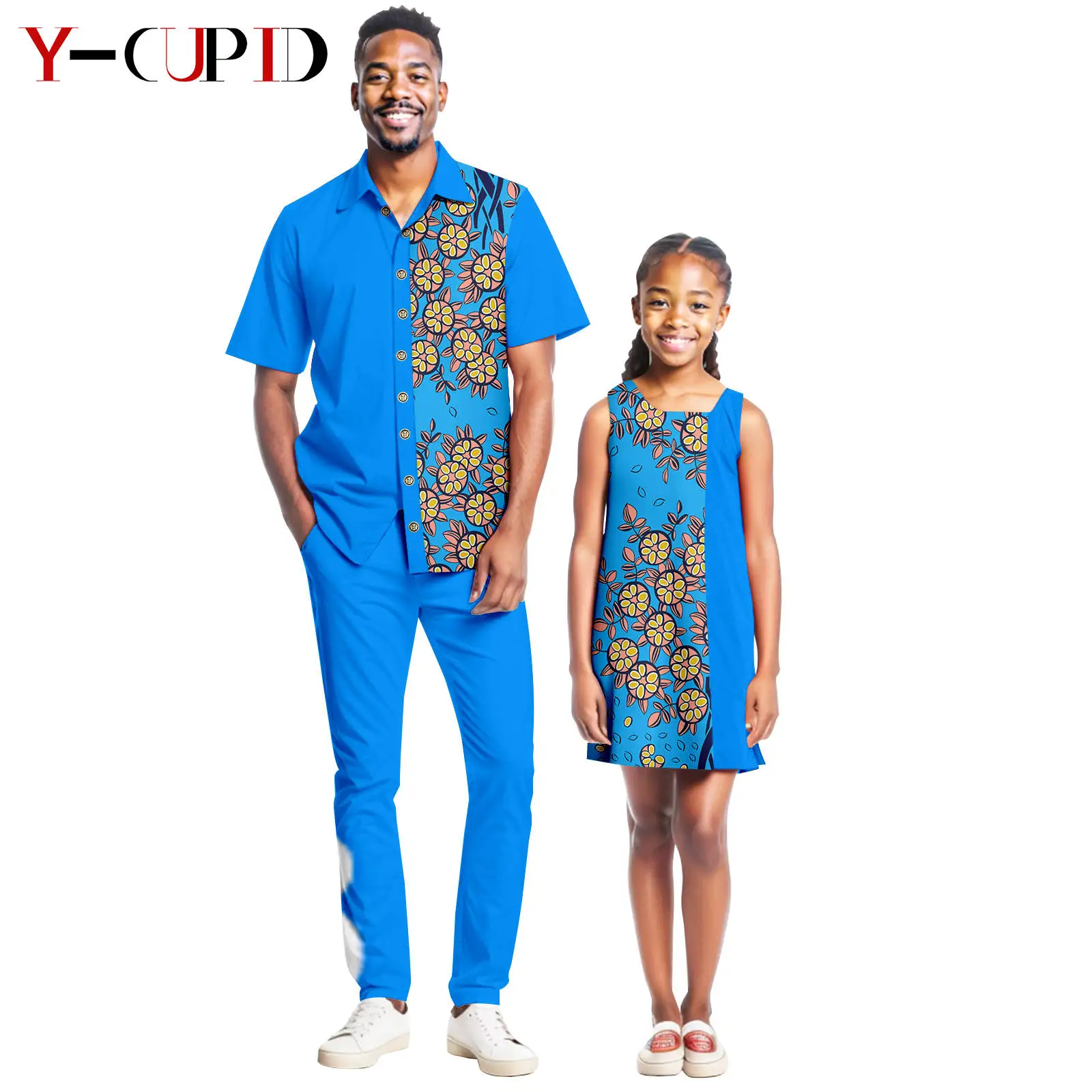 

African Clothes for Father and Daughter Dashiki Men Ankara Outfits Matching Baby Girls Print Dresses Family Party Outwear 24F008