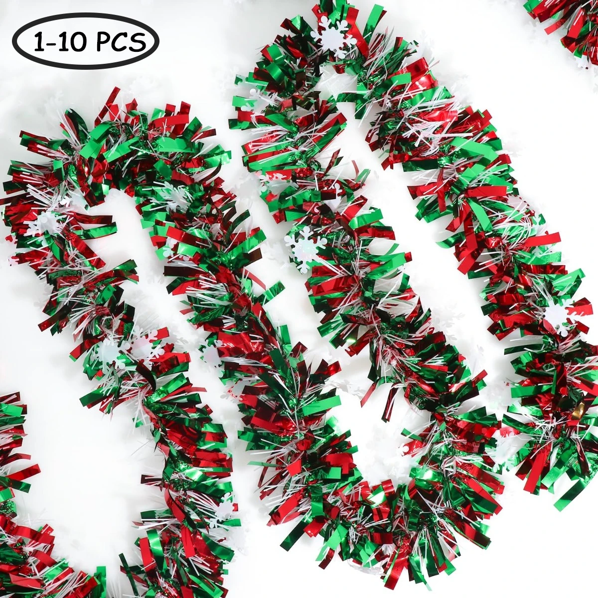 Tinsel Garland Decoration - 6.56 Feet Green Red Christmas Metallic