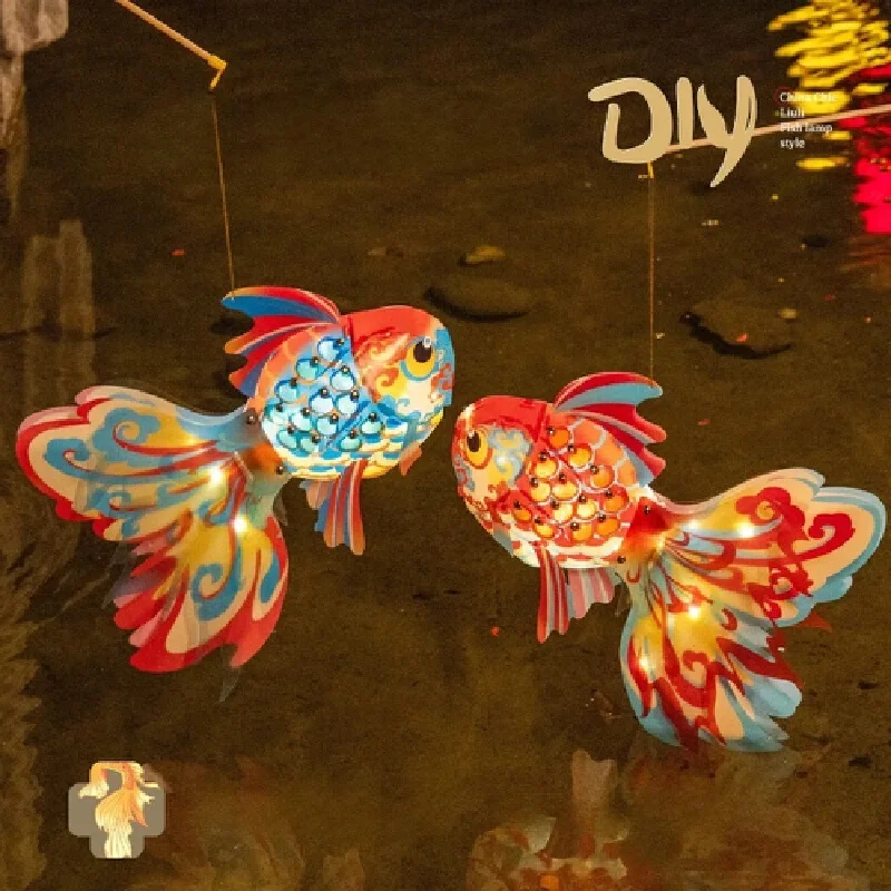 Fish Lantern Festival Lantern Diy Portable Luminous Antique Glass Handmade Intangible Cultural Heritage Pvc Lantern Collect Gift