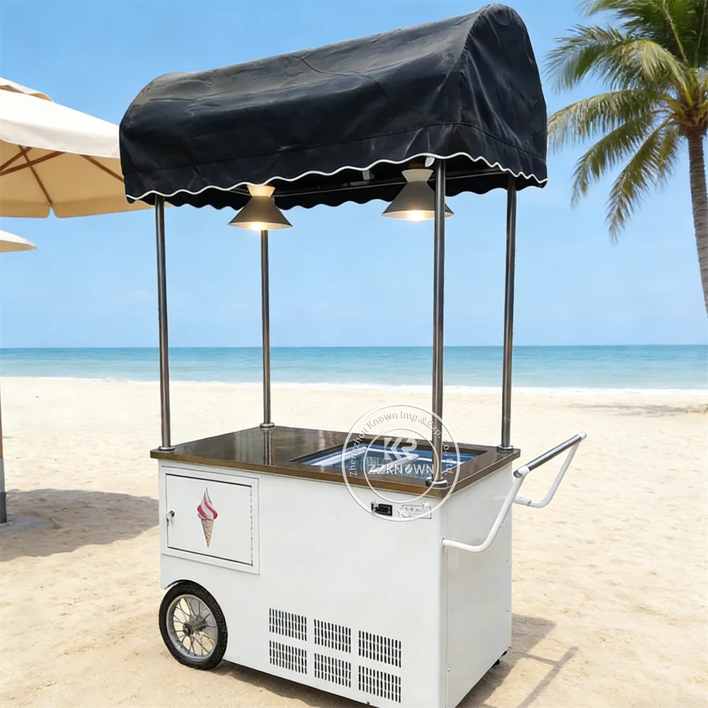 

Custom Ice Cream Cart Stainless Steel Snack Kiosk Coffee Dessert Outdoor Mobile Coffee Push Cart For Summer Festival