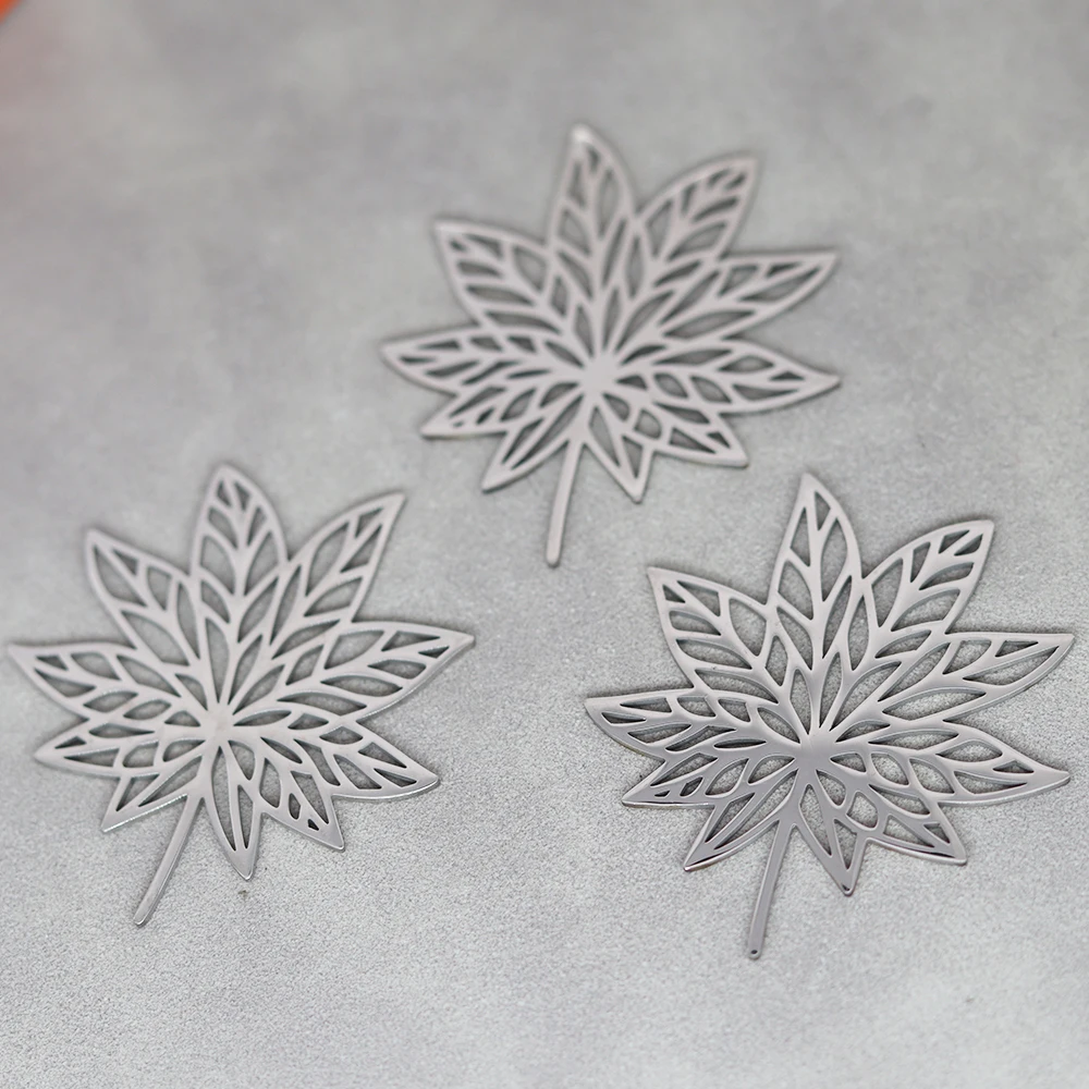 3pcs Stainless Steel Hollow Autumn Maple Leaf Accessories For Fashion Jewelry Making DIY Handmade Craft