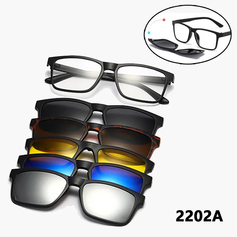 Magnetic Sunglasses Clip Optical Glasses Frame 6 in 1 Women Men Polarized Night Vision Multipurpose Eyeglasses Set 2202 No Box