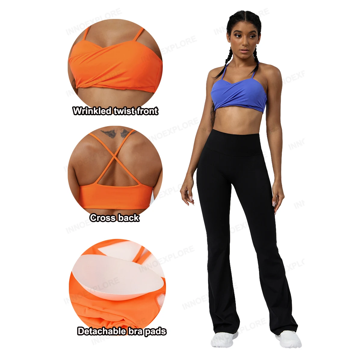 Women Sports Bra Stretch Nylon Spande Fintess Top Detachable Bra Pads Woman Cross Back Gym Running Bra Breathable Top Underwear