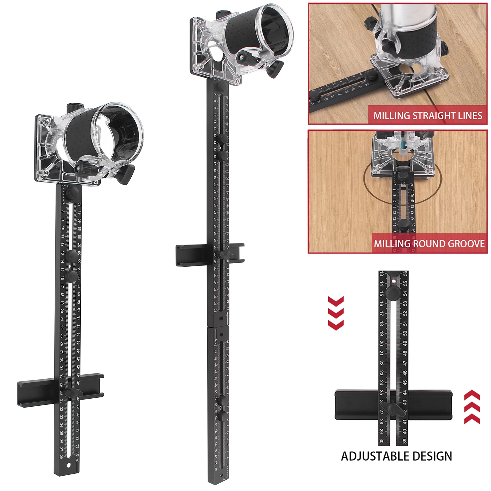 

4 in 1 Router Milling Groove Bracket-Cabinet Hardware Jig Aluminum Router Circle Cutting Jig Punch-Router Milling Groove Bracket