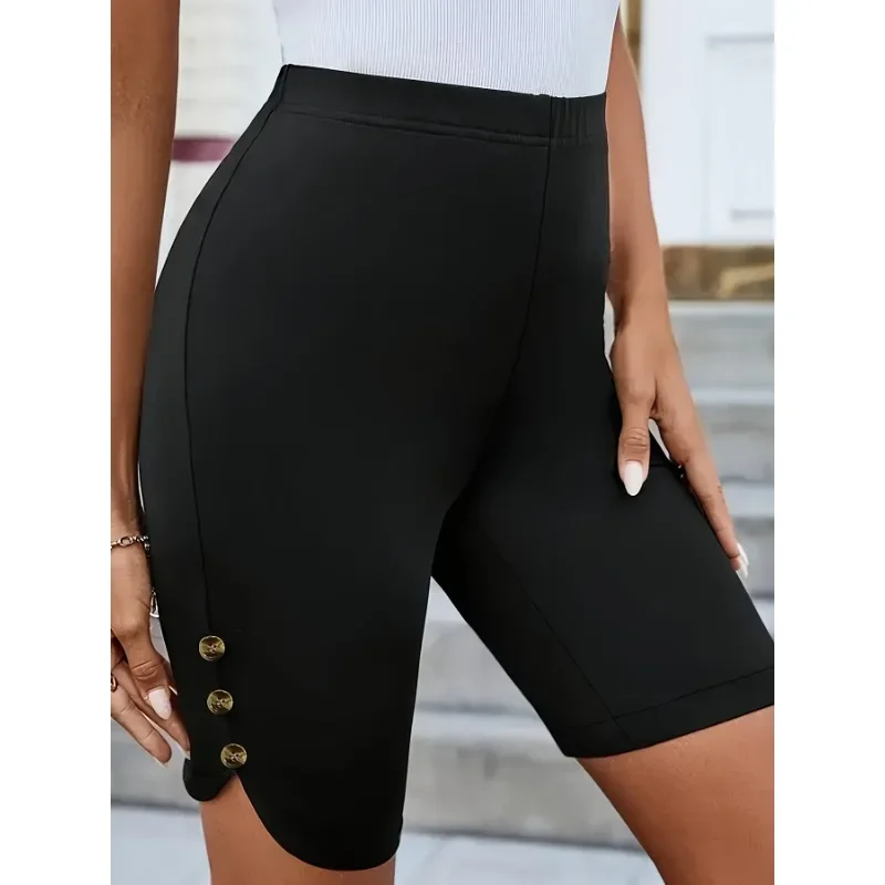 حجم كبير 1XL-5XL جديد النساء السراويل عالية الخصر طول الركبة بسط السراويل غير رسمية السيدات خفيفة الوزن مريح السراويل