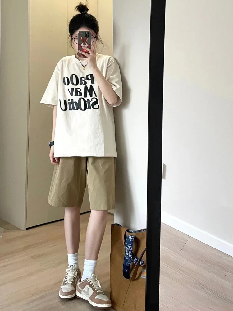 Szorty Damskie Solidny Letni Design Moda Prosty Uniwersalny Prosty Wypoczynek Elastyczna Talia Studenci Imperium Codzienny Koreański Styl Nowy