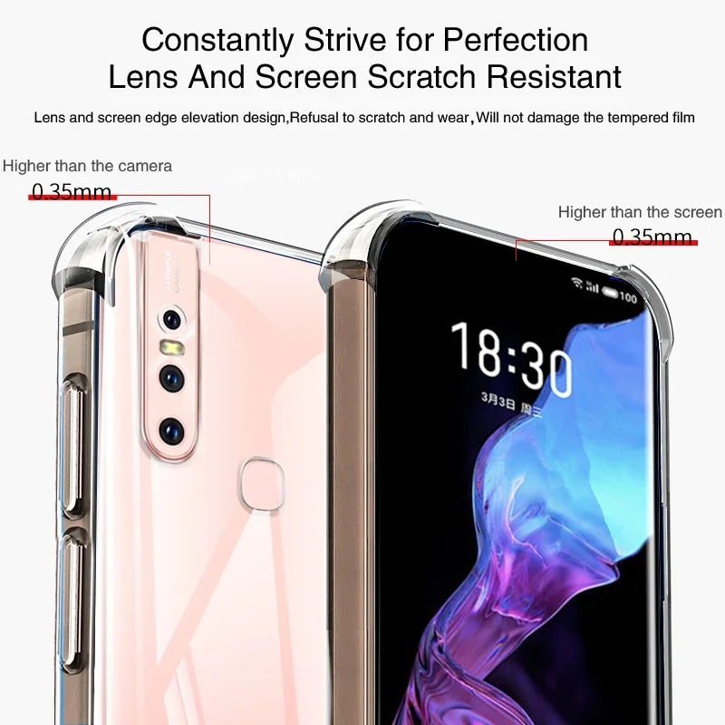 Coque Airbag Phone Case for VIVO V15 Pro V15Pro 1819 1818 Simplicity Soft Clear Silicone Camera Protection Thin Back Cover Funda