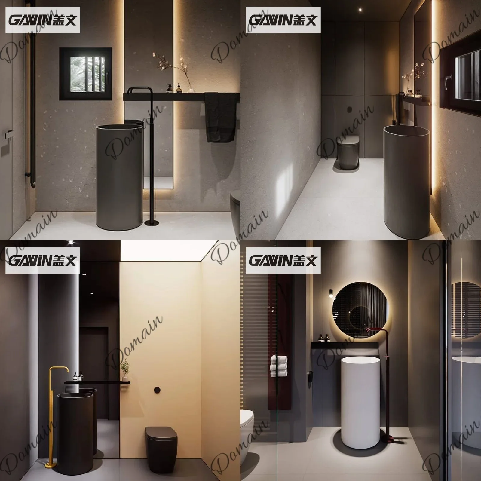 BJ Gavin Round Artificial Stone Washbasin Hotel Bathroom Floor-Standing Integrated Pedestal Basin Custom