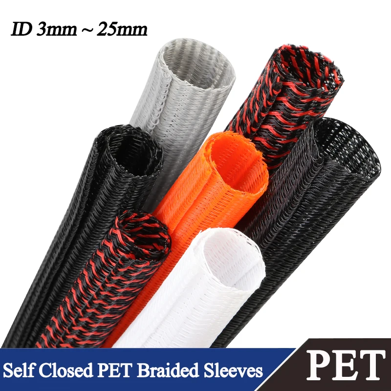 

1~50m Self Closed PET Braided Cable Sleeve 3~50mm Flexible Expandable Wire harness Organizer Cable Protector Sheath Wrap Sleeves