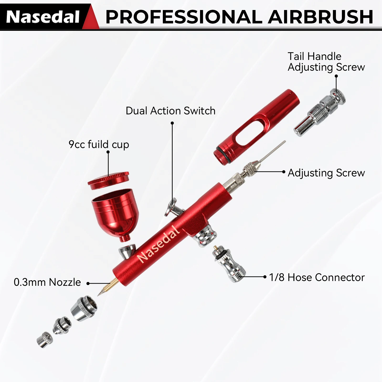 Airbrush Dual Action Gravity Feed 0.3mm Nozzle Spray Gun Red/Gold Cake Decorating Brushes For Nail Manicure With Wrench Straw