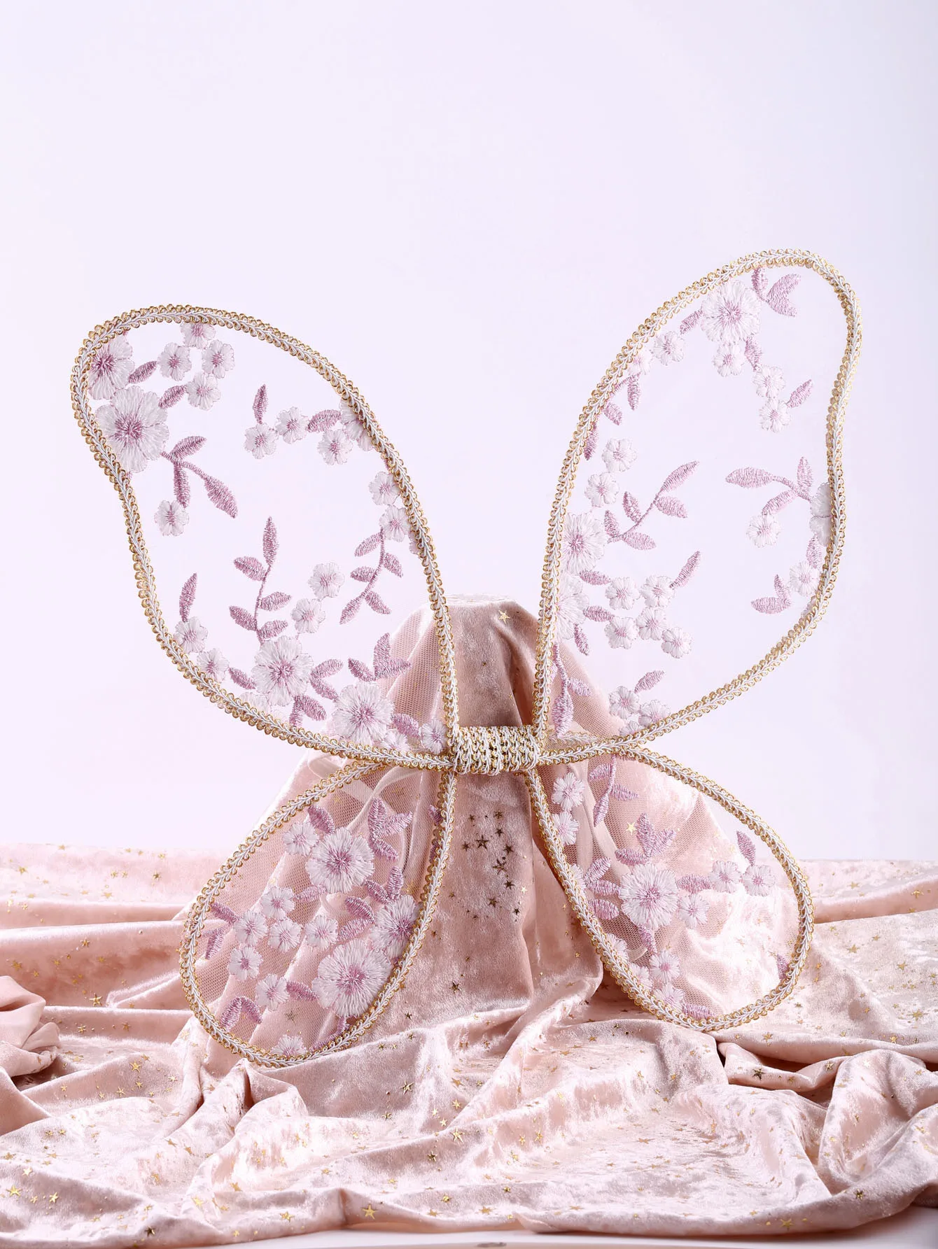 Baby Floral Fairy Wings Lace Handmade Embroidery Pink Flower Butterfly Wings For Party Cosplay