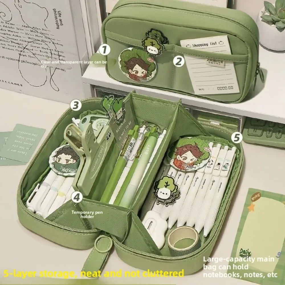 Light Luxury Standing Pen Bag Korean Pencil Case Multi Layer Creative Stationery Storage Bag Desktop Organizer for Office School
