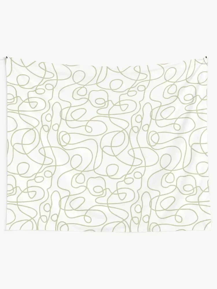 Doodle Line Art Pattern | Pale Pistachio on White Tapestry Decoration For Rooms Cute Room Decor Tapestry