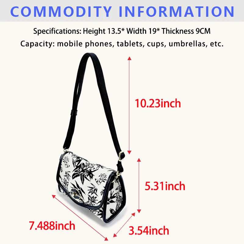 New Fashion Knitted Bag Embroidered Eco-Friendly Cloth Shoulder Bag Adjustable Messenger Bag Women's Handbag Shopping Bag