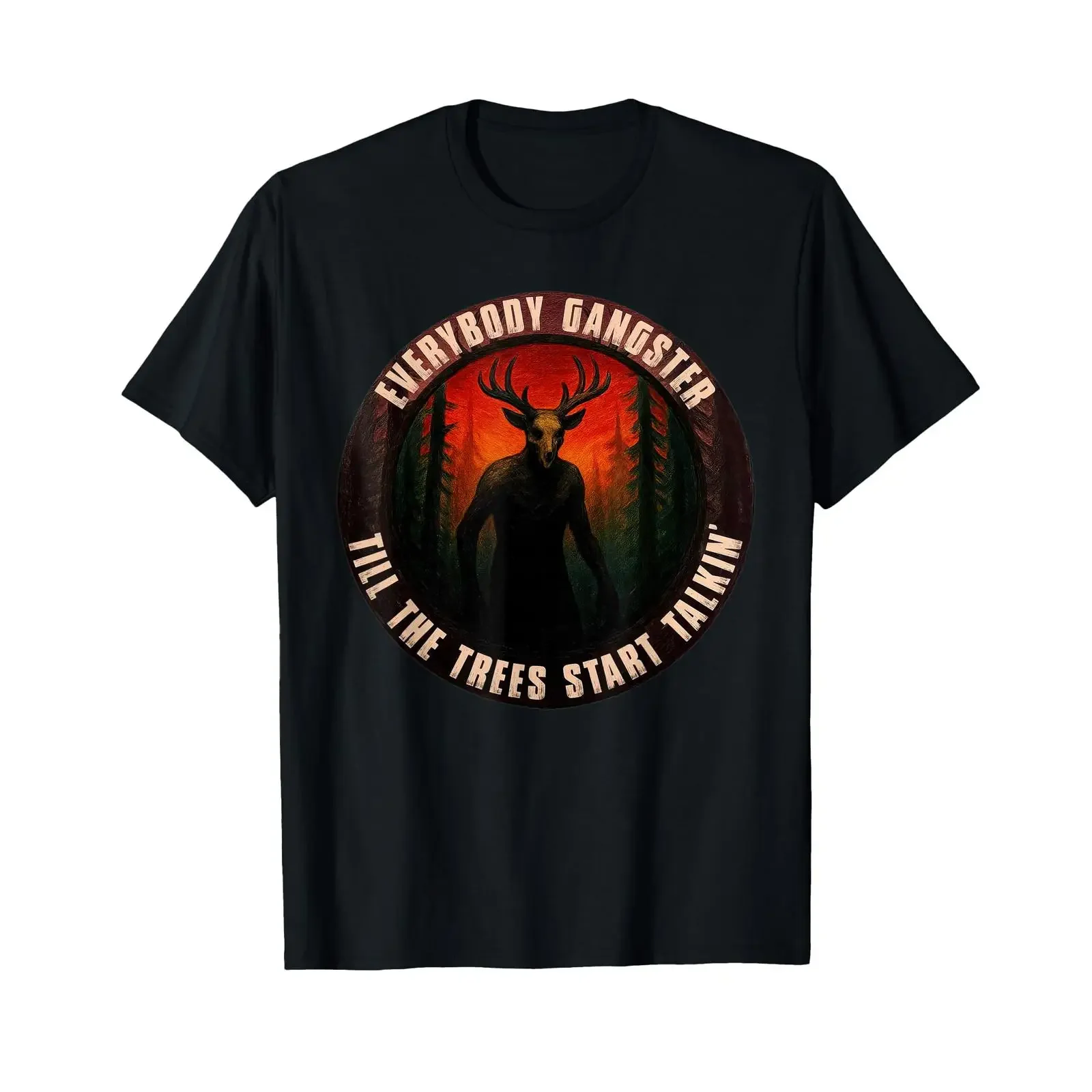 Футболка Everybody Gangster Till The Trees Start Talking Wendigo, винтажная, с эффектом потертости, универсальная, модная, эластичная, удобная.