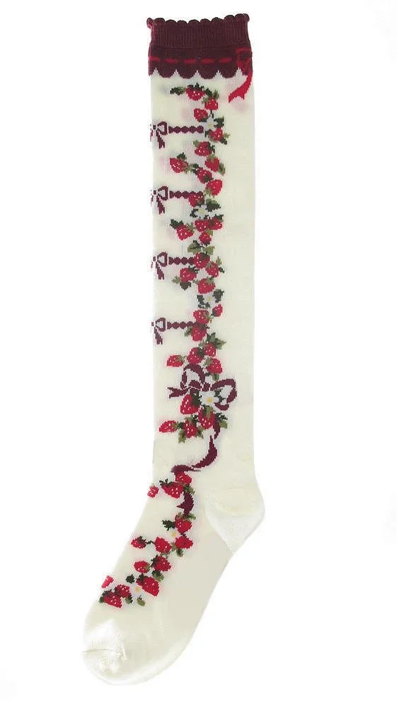 lolita sock straps rose streamer white Japanese cute princess sweet lolita tights hot stamping printing gothic lolita socks