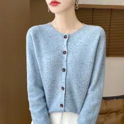 100% puro cashmere cardigan feminino em torno do pescoço linha pronto para usar camisola de seda brilhante casaco solto camisola grossa