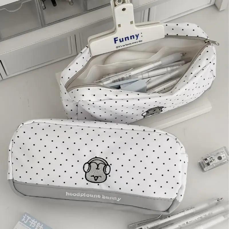 لطيف موجة نقطة سماعات أرنب القلم حالة الكرتون المحمولة الحد الأدنى سعة كبيرة مقلمة حقيبة التخزين لوازم الطلاب #3