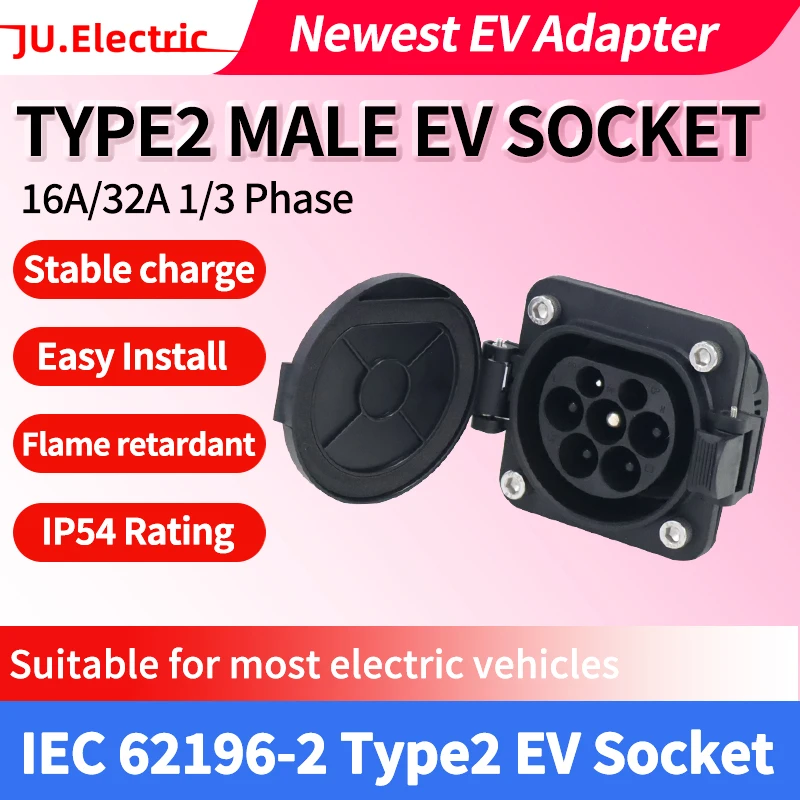 

Разъем для зарядки электромобилей типа 2, штекер 16A/32A, 1 фаза/3 фазы для электромобиля, боковое зарядное устройство IEC 62196, тип 2, розетка для зарядного устройства для электромобилей