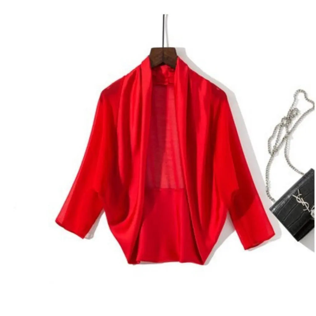 

Silk Thin Women's Cheongsam Dress All-match Shawl Air Conditioner Shirt Sunscreen Satin Small Coat Fashionable Outerwear