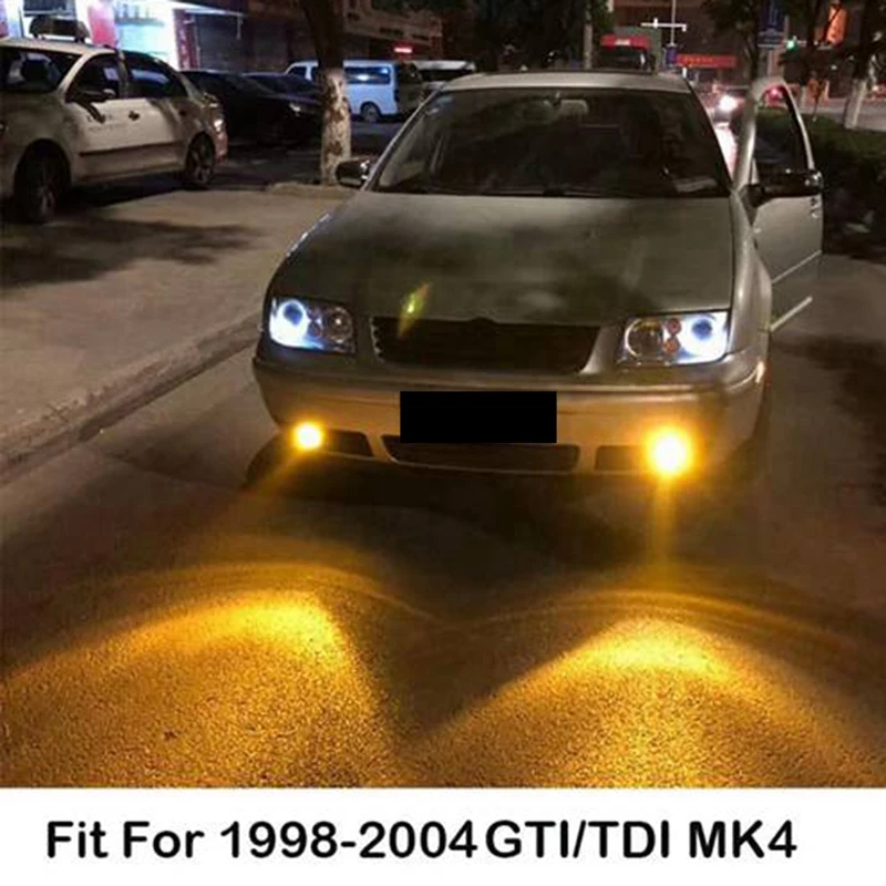 1 Pair Front Bumper Grill Lamp Grill Fog Lights With Wire Kit Yellow For Volkswagen Golf MK4 1998-2004