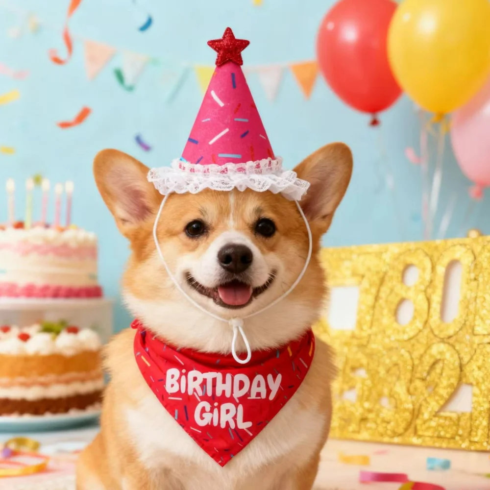 

Pet Birthday Triangle Scarf and Hat Dog Birthday Party Hat Bib Glitter Number 3 in 1 Set Cat Dog Birth Celebration Decoration