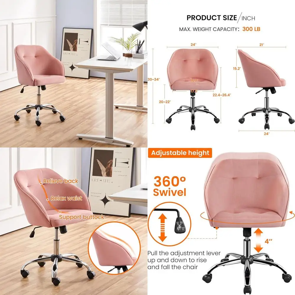 

Compact Velvet Swivel Chair with Wheels for Desk, Bedroom, and Living Room
