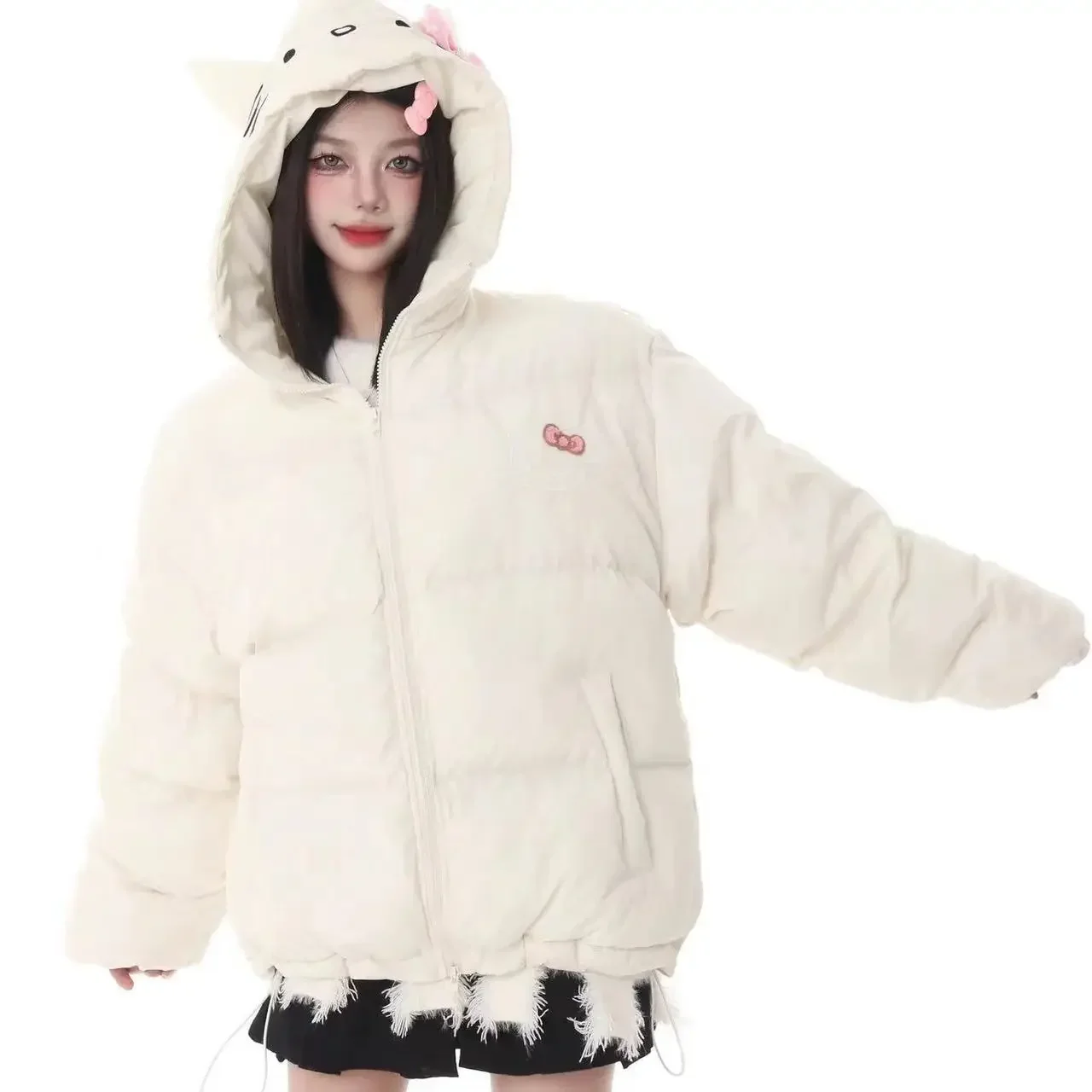 2023 Winter New Hello Kitty Cotton-Padded Clothes Winter Parkas Cotton Padded Clothes Thickened Warm Loose Coat for Women Girls