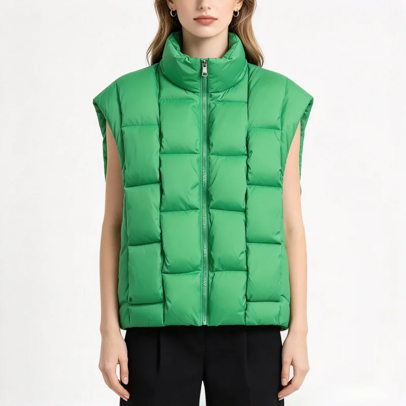 Women's Loose Stand Collar Puffer Vest Zip Down Cotton Padded Quilted Sleeveless Gilet Casual Warm Lightweight Fall Winter Vest