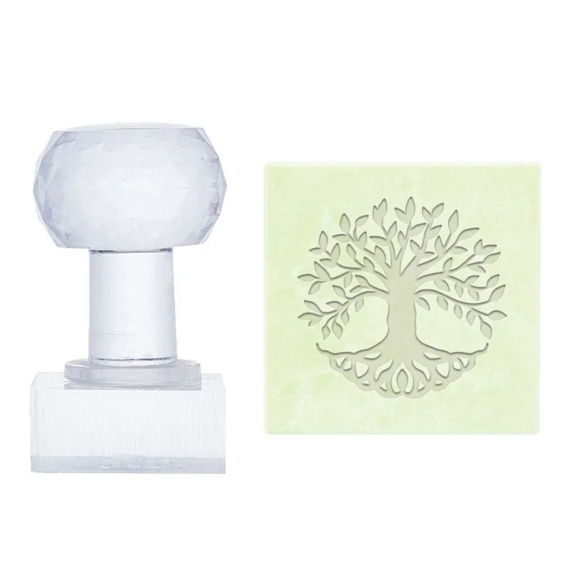 

1PC Tree Acrylic Stamp Tree of Life Soap Embossing Stamp Soap Stamp with Handle Round Soap Chapter Imprint for Handmade